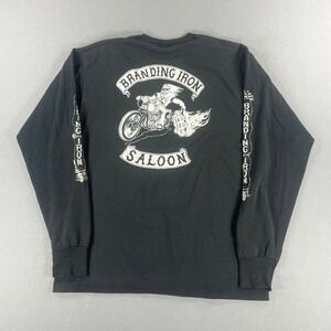 Vintage 90s Screen Stars Branding Iron Saloon Biker Long Sleeve Graphic Mens L